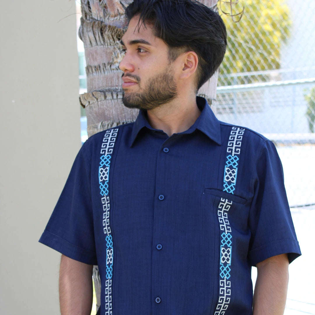 Navy Blue Short Sleeve Guayabera Shirt