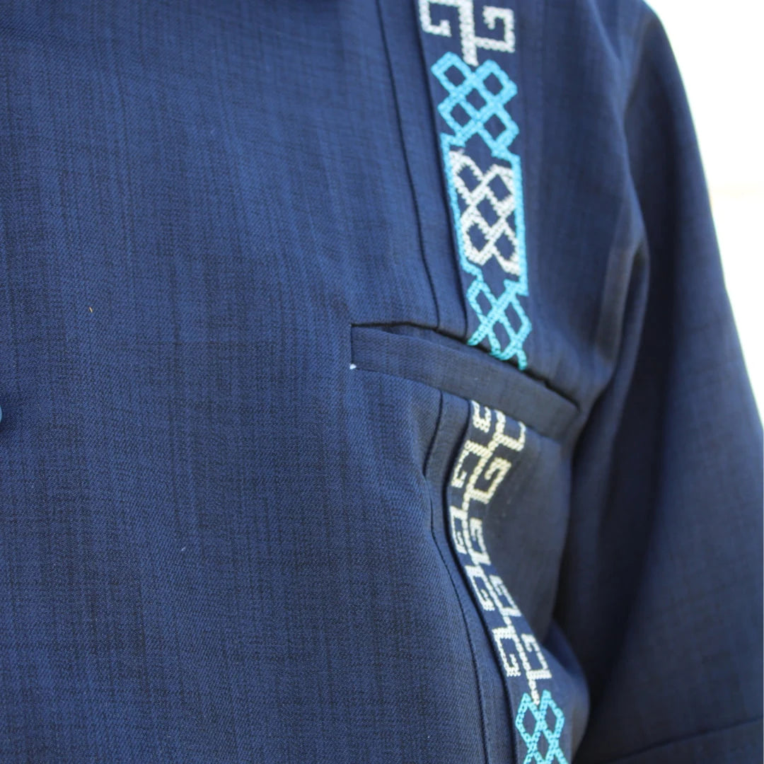 Navy Blue Short Sleeve Guayabera Shirt