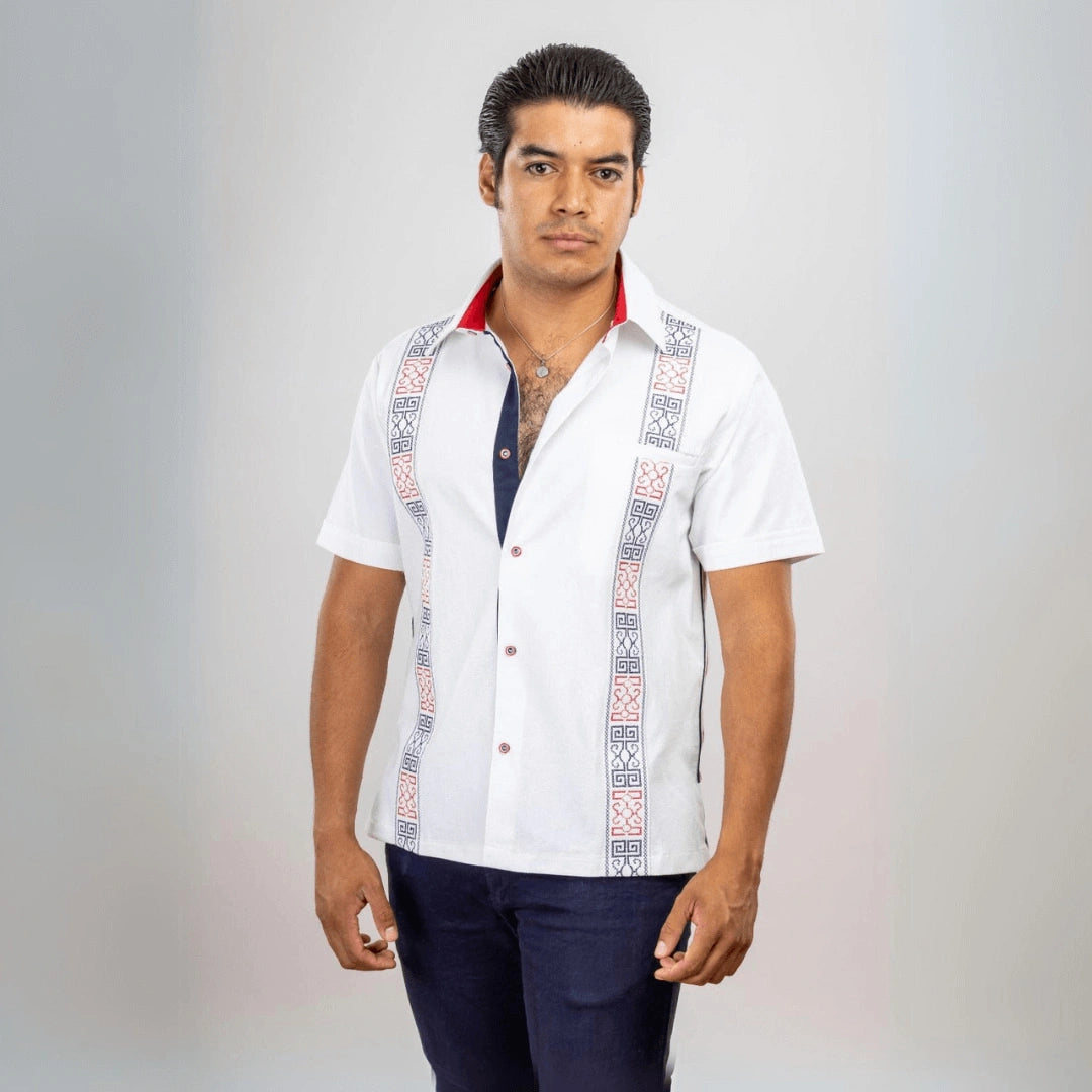 TMY Embroidered Short Sleeve Guayabera Shirt