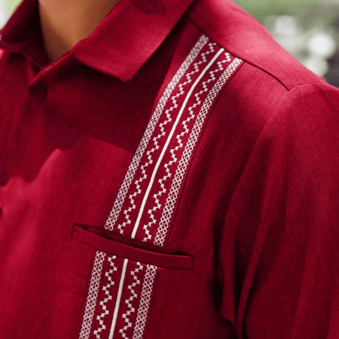 Short Sleeve Guayabera Shirt - Burgundy