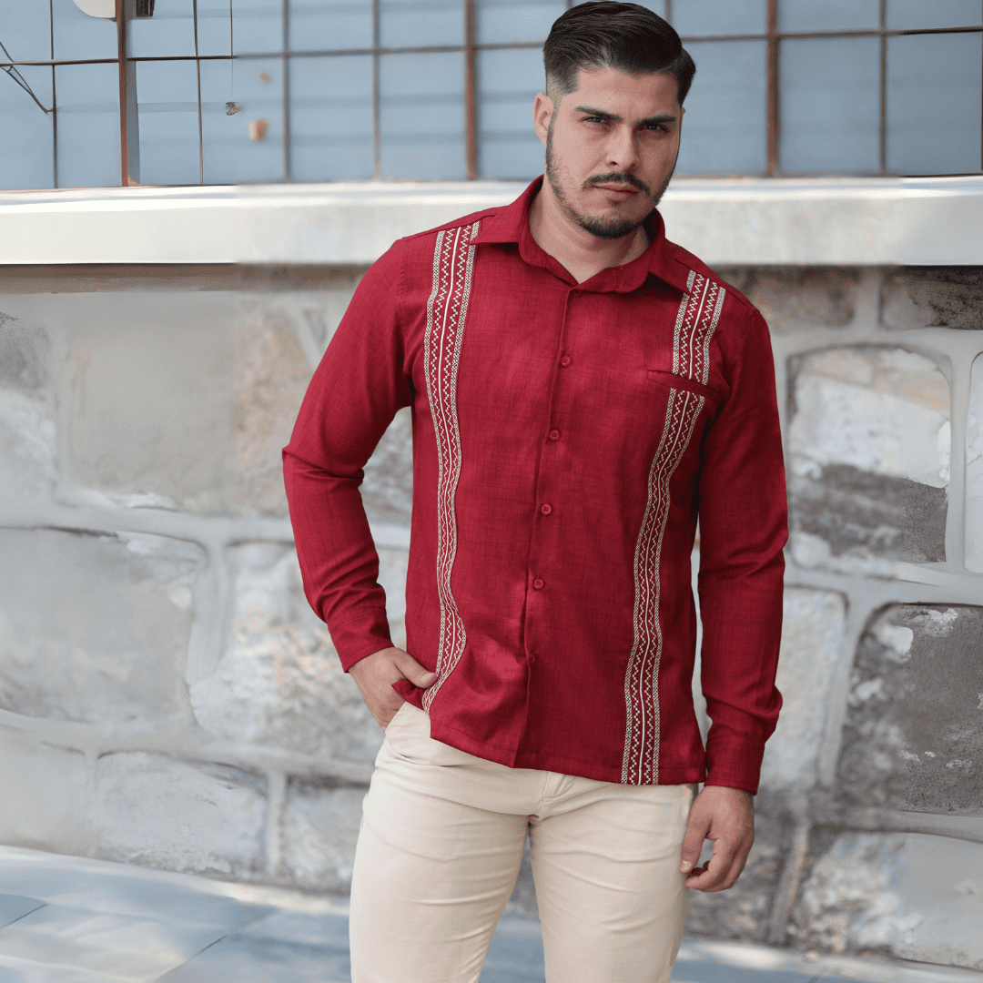 Red/Long Guayabera Shirt