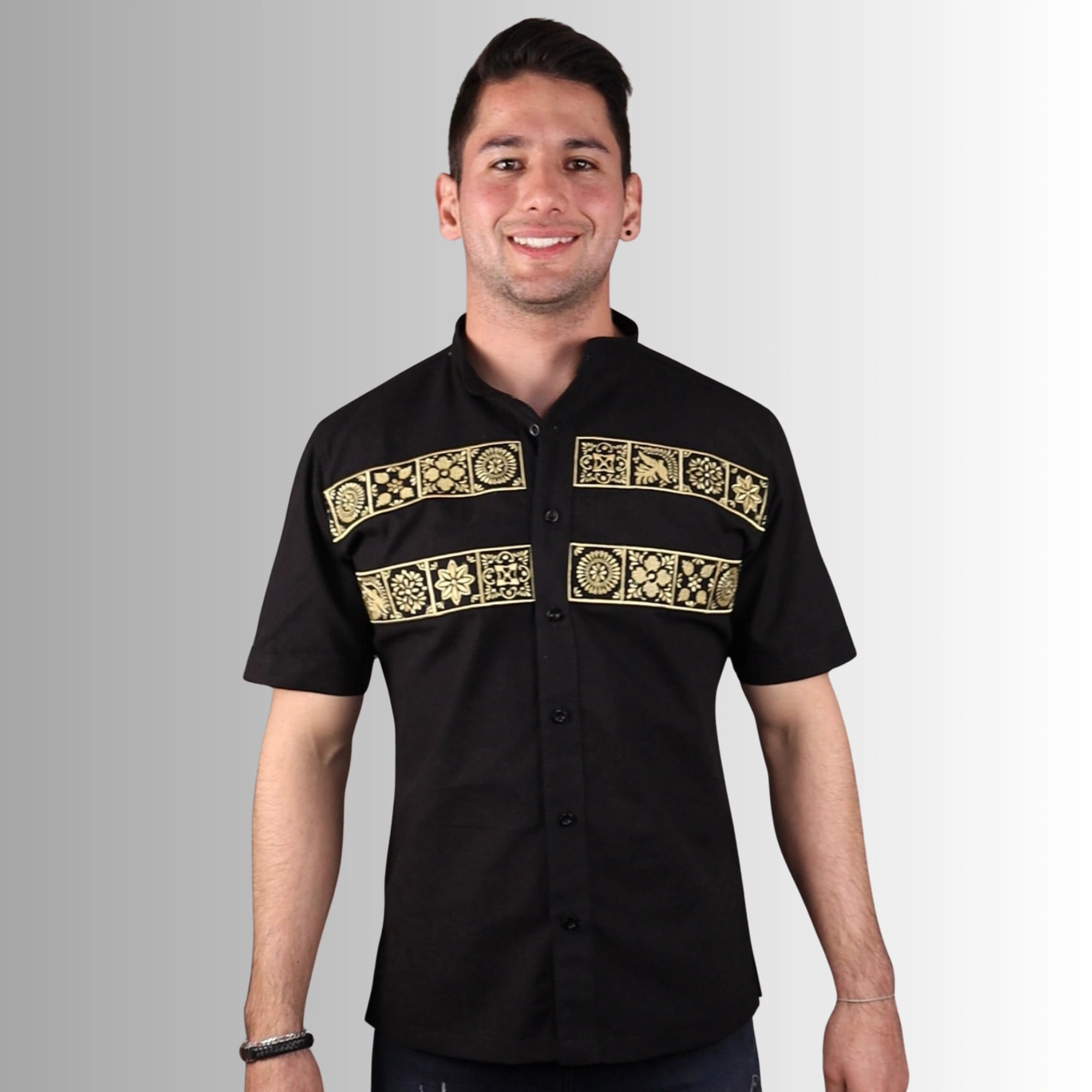 Short-Sleeve Guayabera Shirt, Talavera Mexican Style