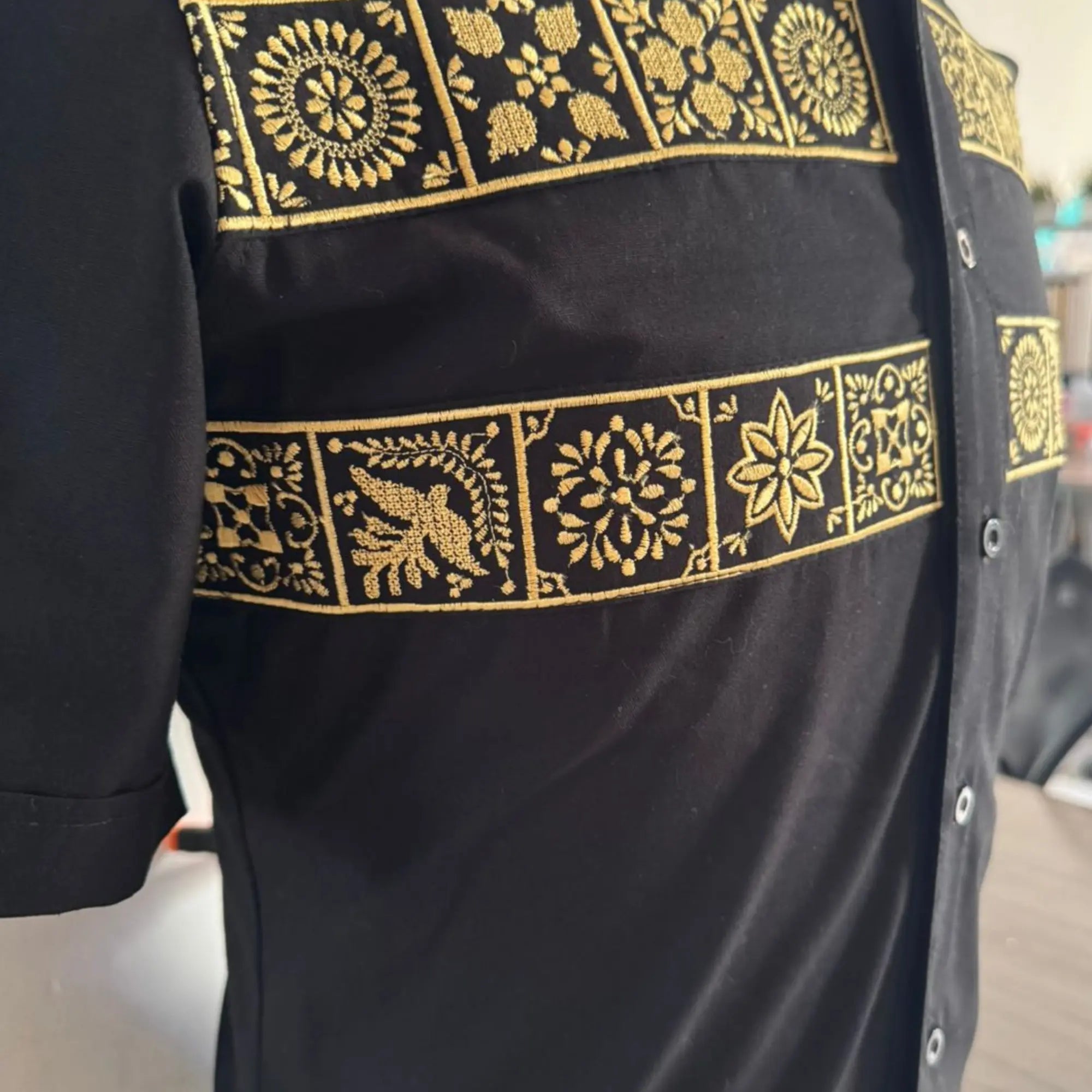 Short-Sleeve Guayabera Shirt, Talavera Mexican Style