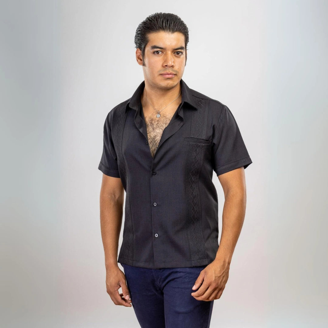 Black Guayabera Shirt