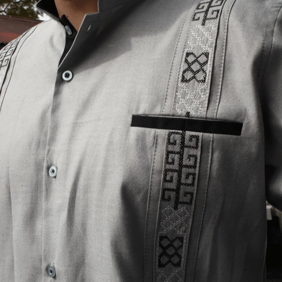 Light Gray Long Sleeve Guayabera Shirt