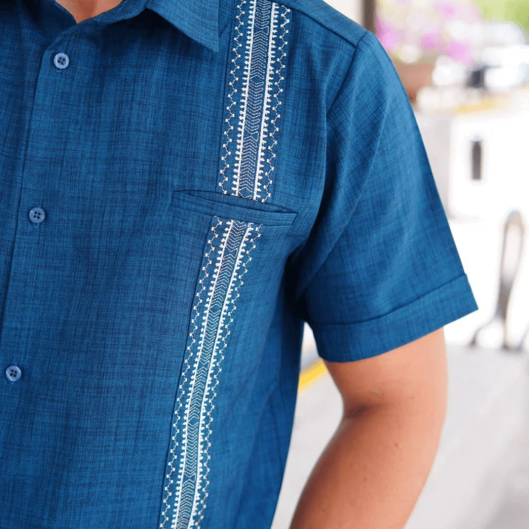 Petrol Blue Short Sleeve Guayabera Shirt