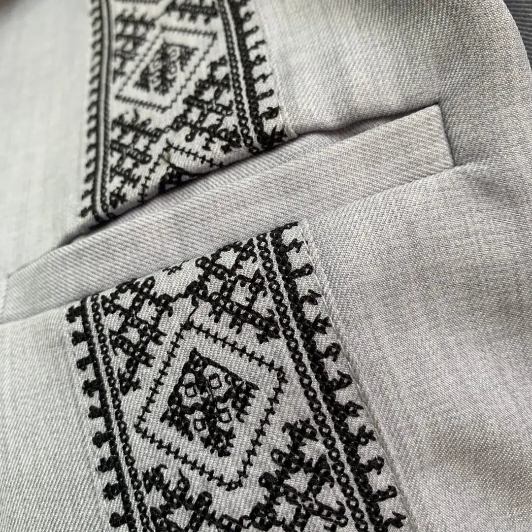 Short Sleeve Guayabera Shirt Gray/Black