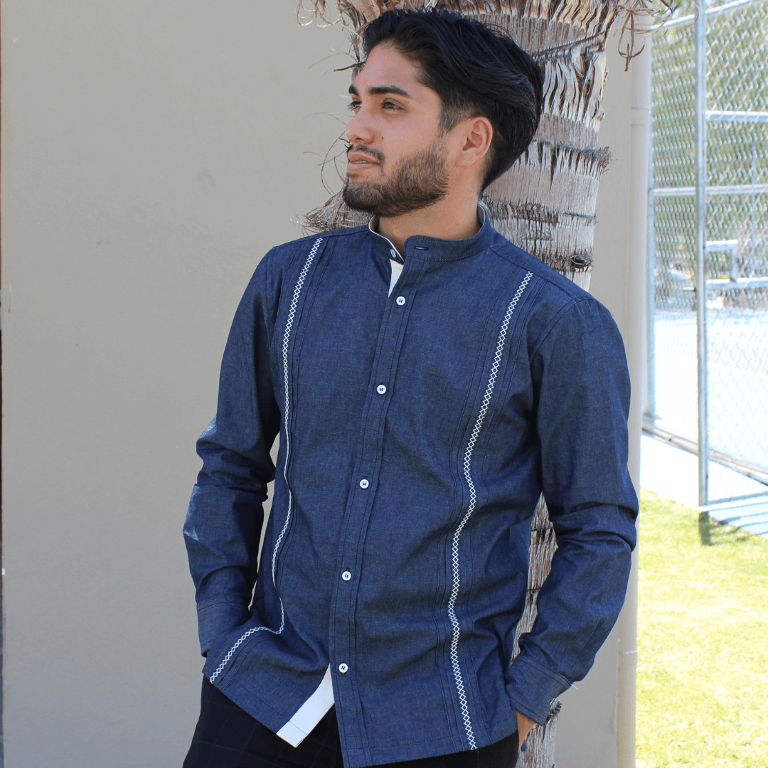 Woven Denim Guayabera Shirt
