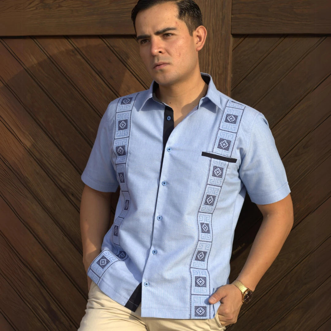 Sky Blue Short Sleeve Guayabera Shirt