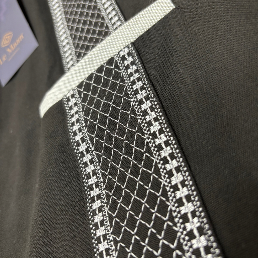 Black Guayabera Shirt Gray Honeycomb