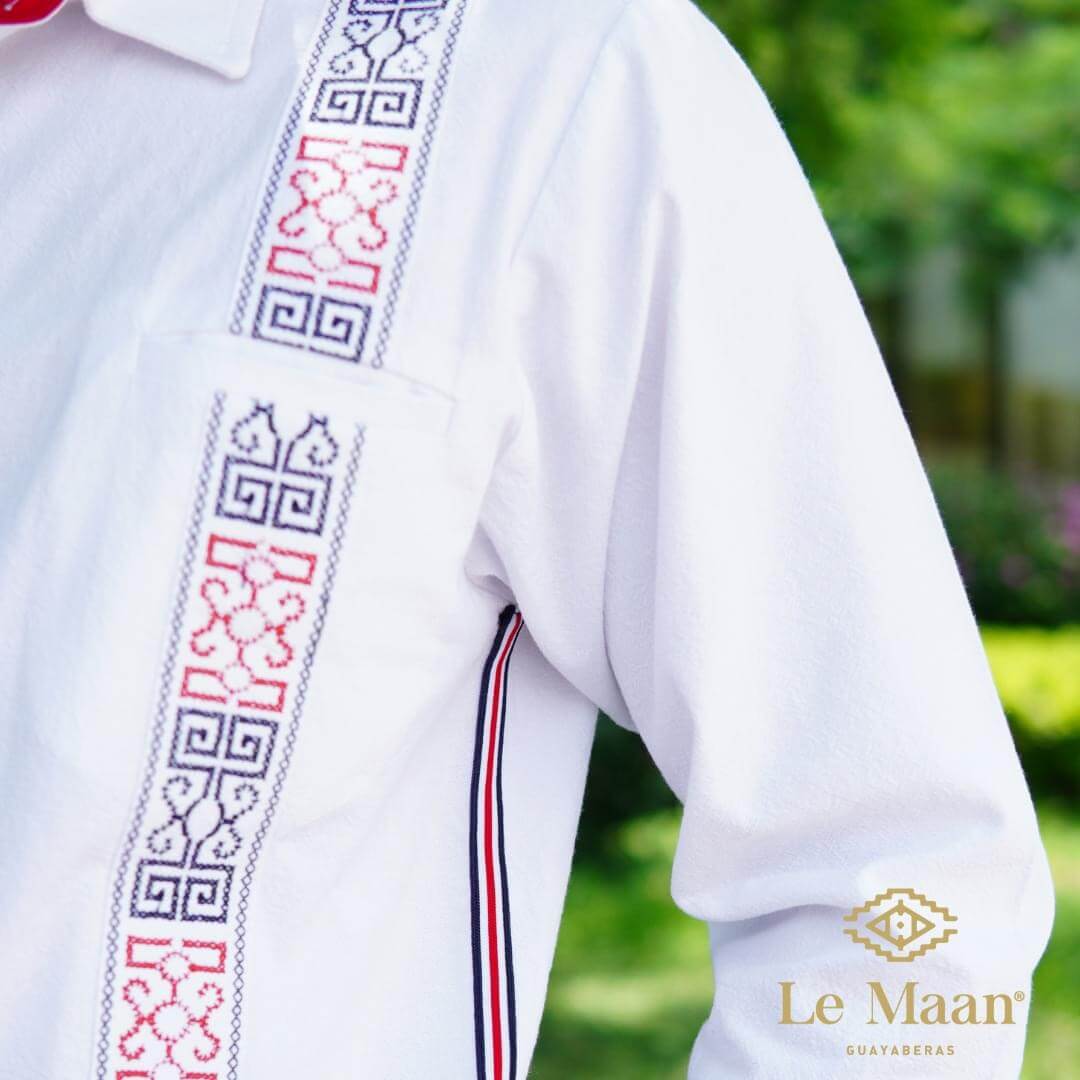 White Long Sleeve Guayabera Shirt Embroidered TMY