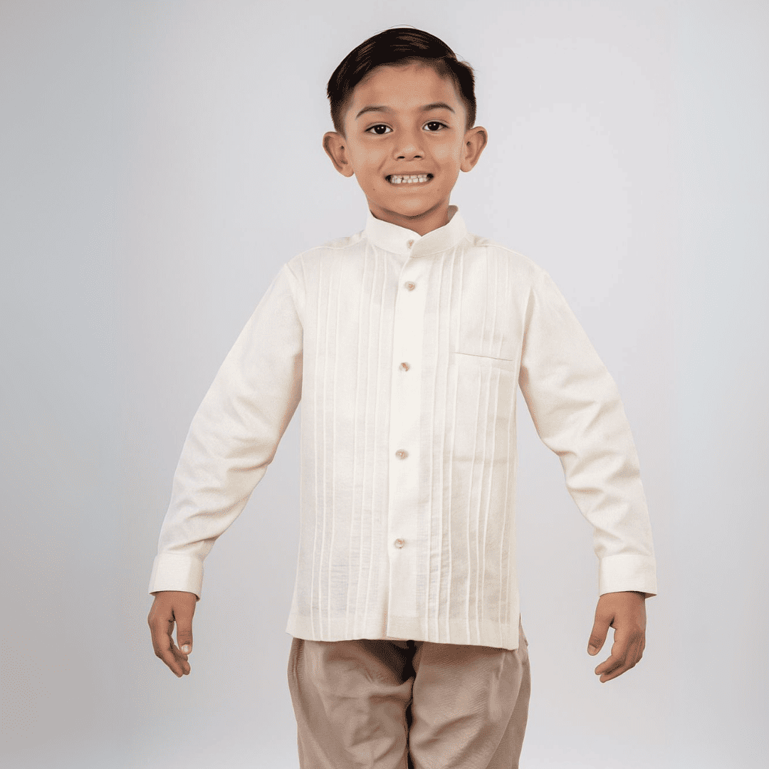 Classic Guayabera with Gathered Long Sleeves